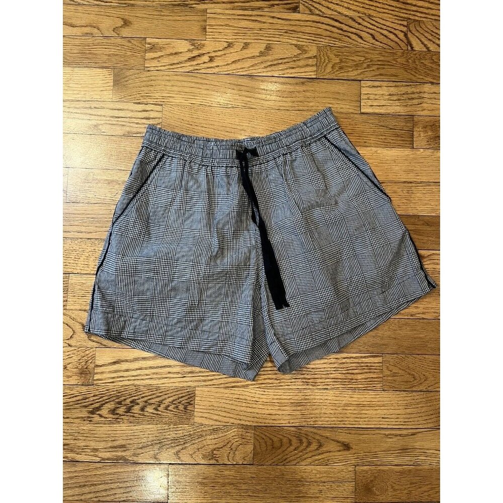 NWT Svilu Womens Size 2 Organic Cotton Drawstring Shorts Checker Gray MSRP $225